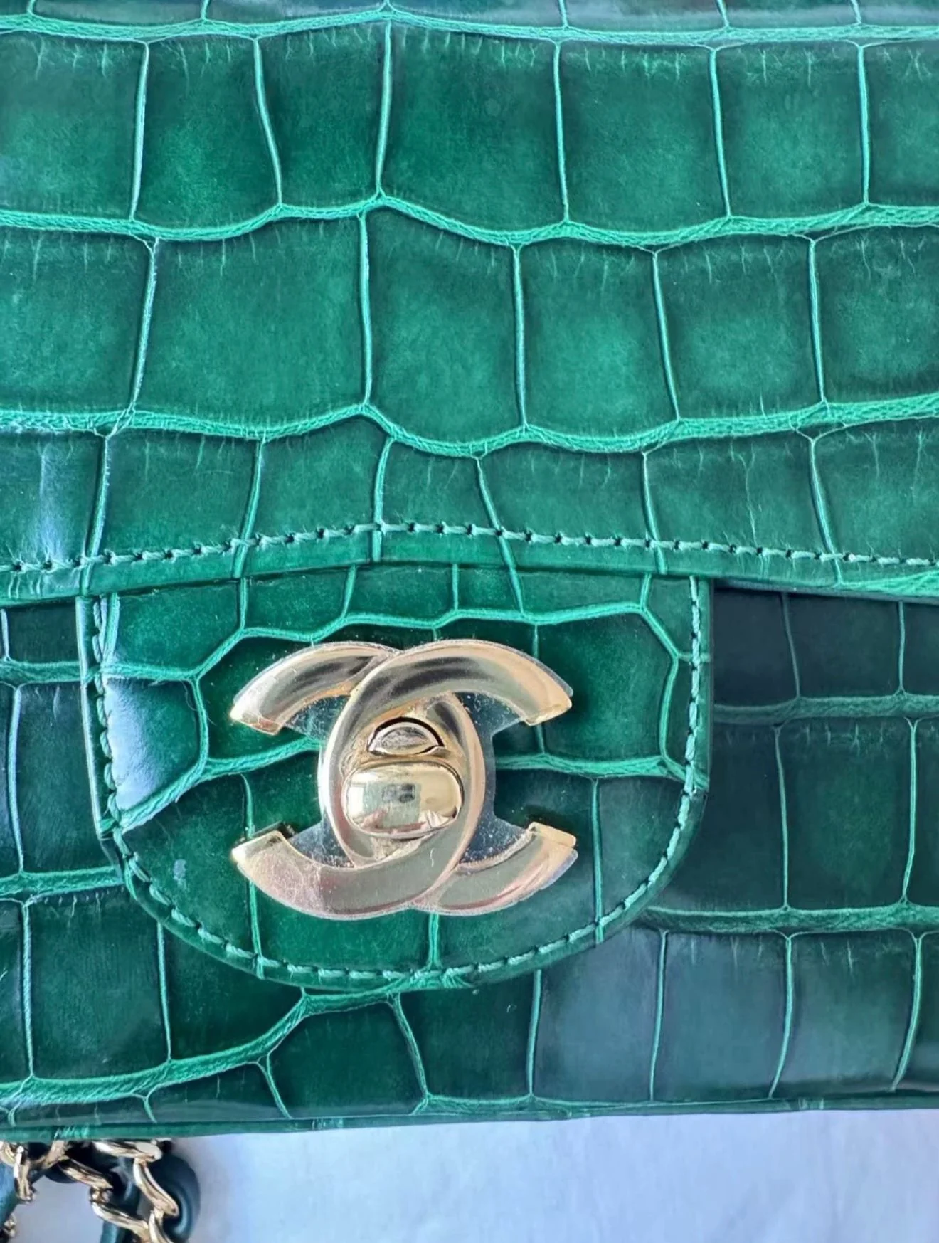 Chanel green alligator leather gold hardware mini flap bag - Image 4