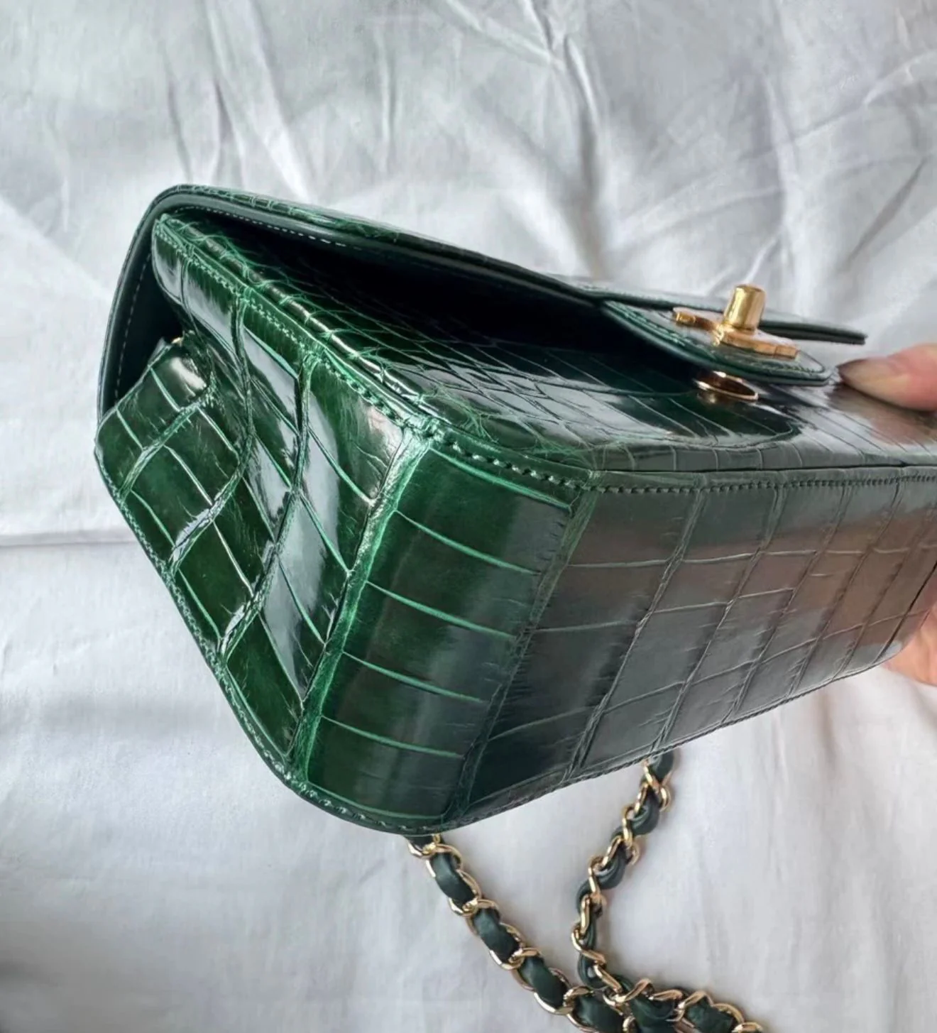 Chanel green alligator leather gold hardware mini flap bag - Image 5