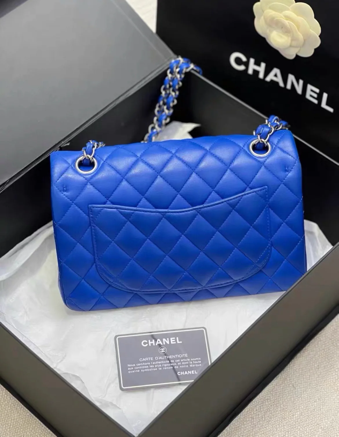 Chanel Electric Blue Medium Lambskin Double Flap Bag - Image 2