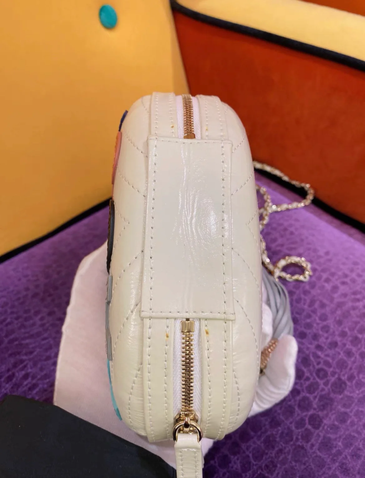 CHANEL Embroidered Lambskin Chevron Quilted La Pausa Evening Bag White - Image 7