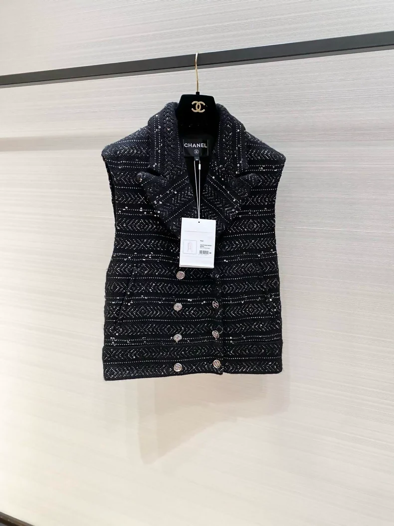 Chanel 23A Black Tweed Vest