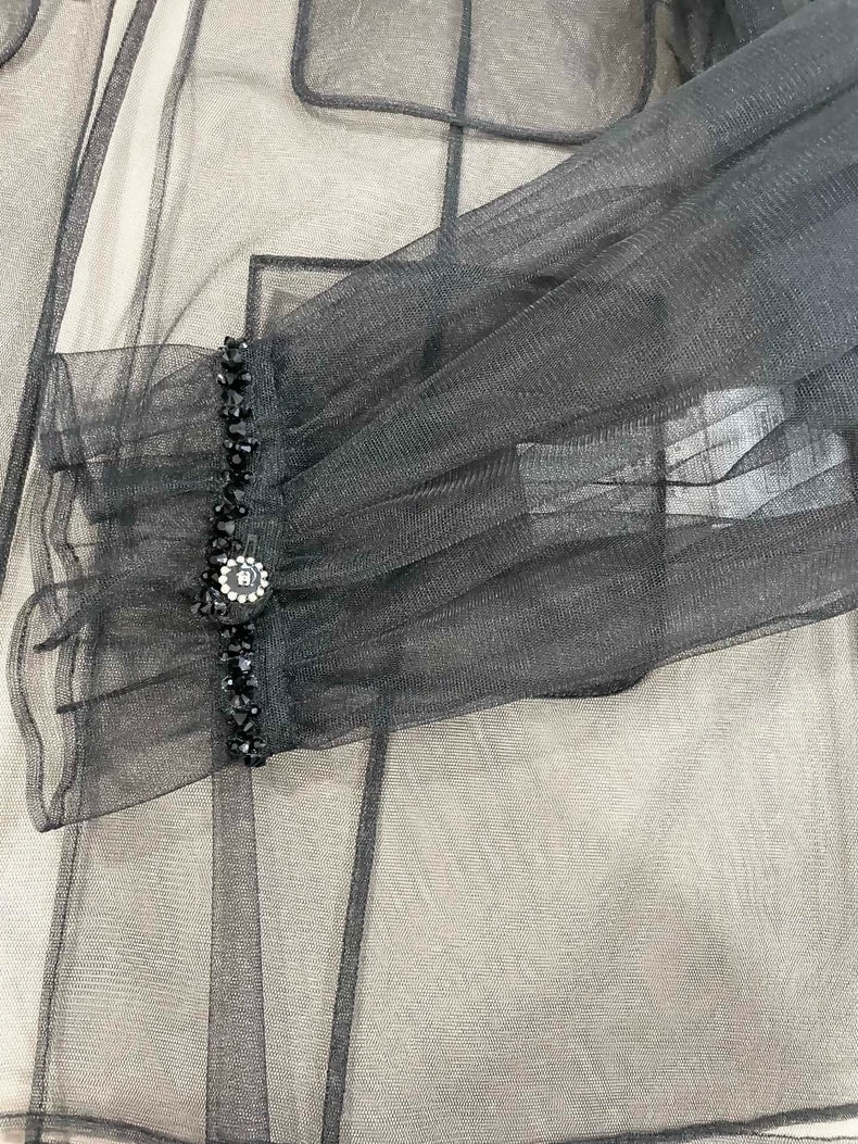 Chanel 25K black tulle blouse with bow - Image 4