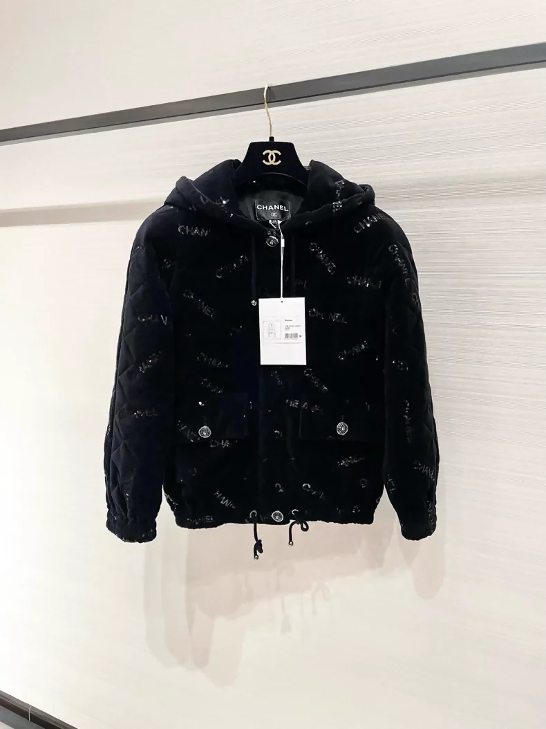 Chanel 22N black velvet sequined cotton jacket