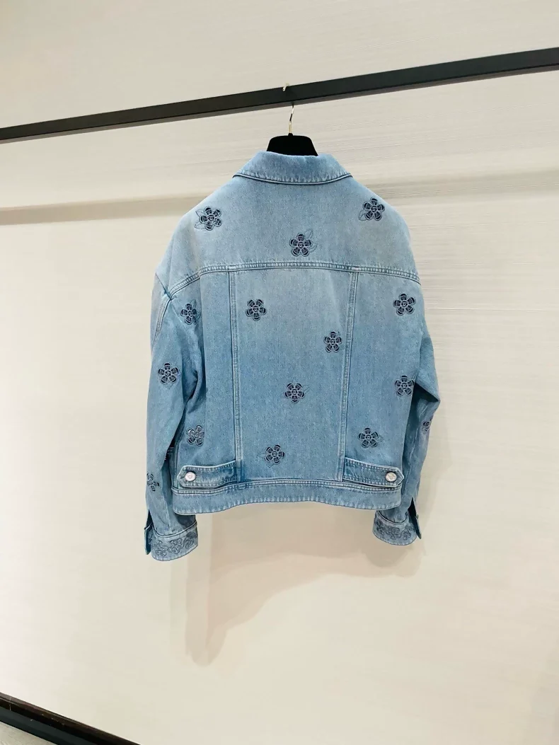 Chanel 24B Camellia embroidered denim jacket - Image 2