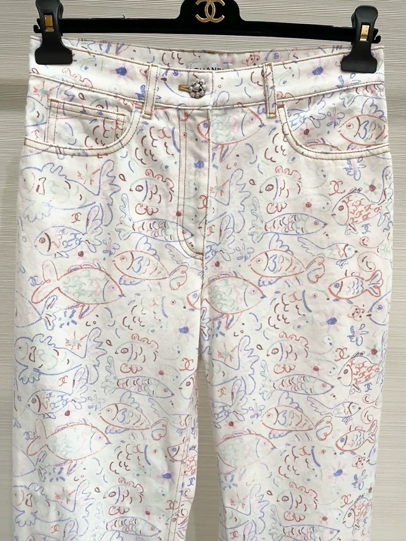 Chanel 25C graffiti fish straight-leg jeans - Image 3