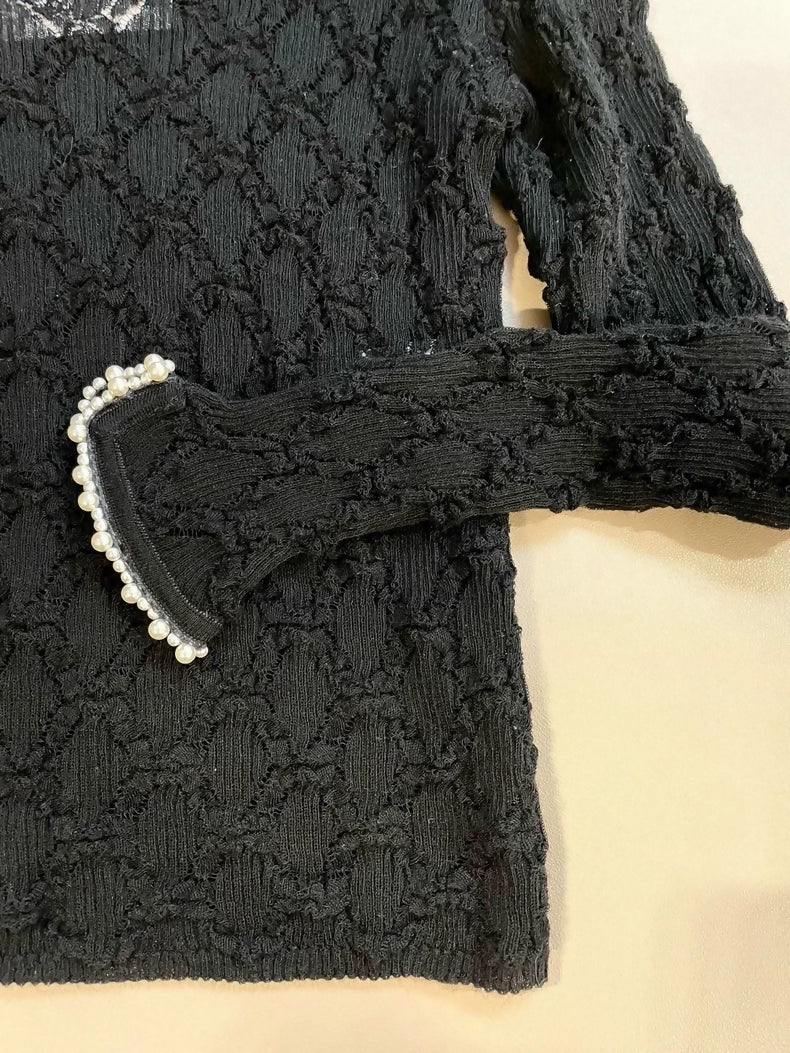 Chanel black lace and pearl top - Image 3