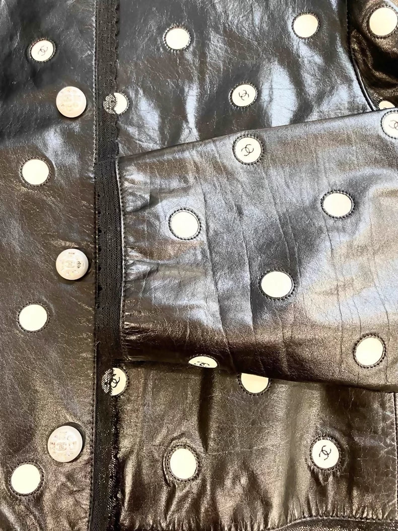 Chanel polka dot black leather jacket - Image 3