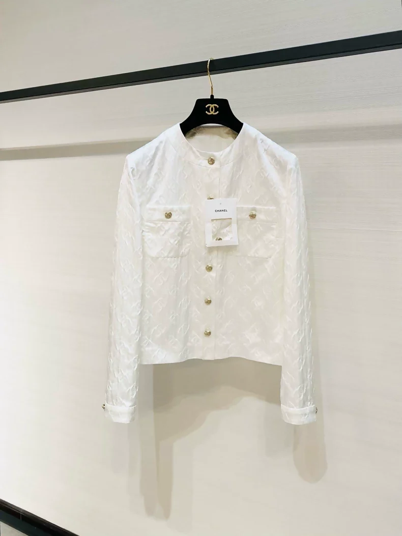 Chanel 25A silk embossed logo jacket