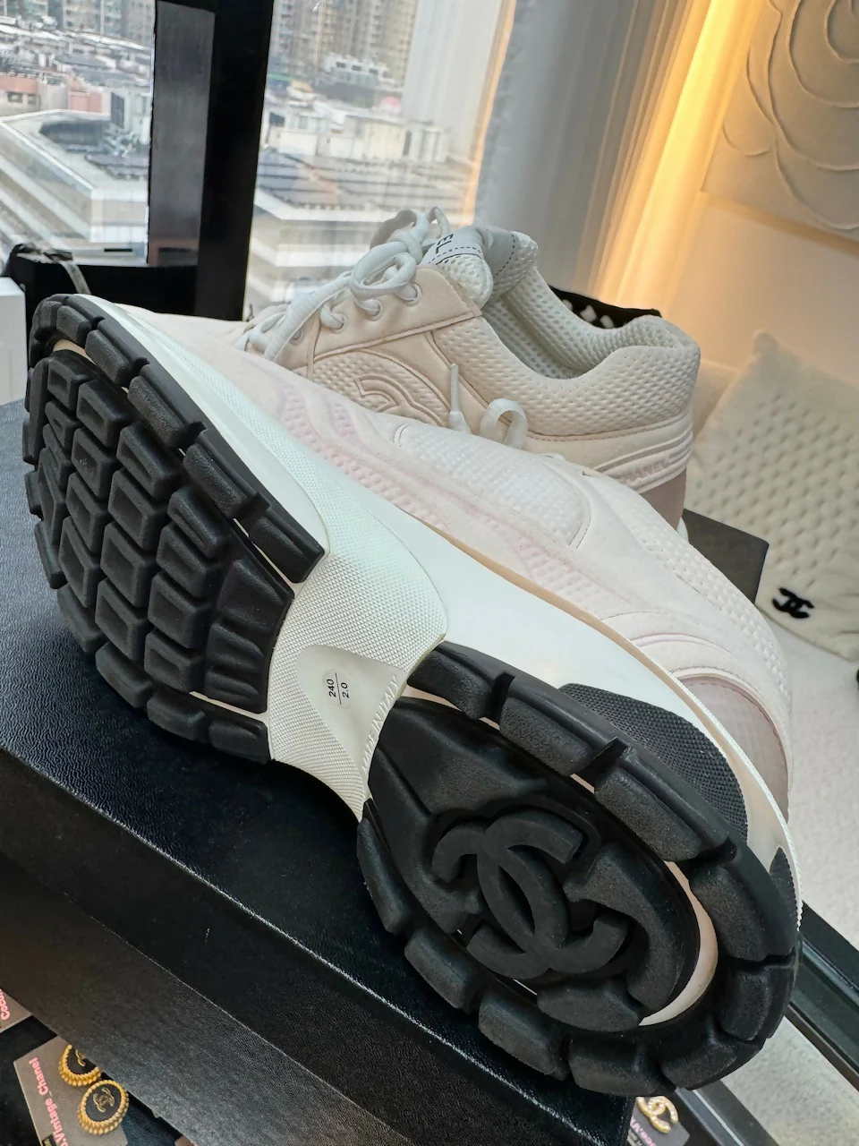 Chanel Fabric CC Light Pink Sneakers Size 38 - Image 10