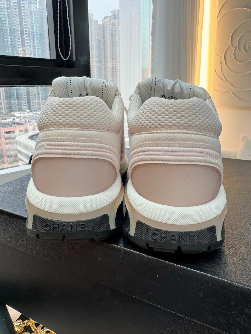 Chanel Fabric CC Light Pink Sneakers Size 38 - Image 4