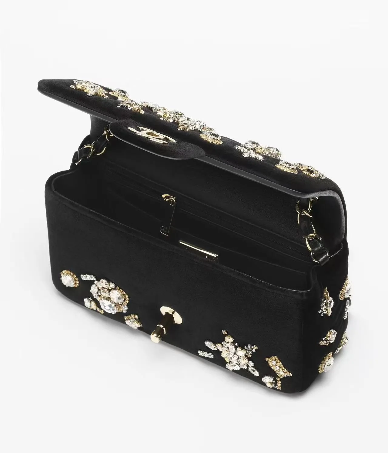 Chanel Fall-Winter 2025/26 MINI CLASSIC HANDBAG Velvet, Strass, Imitation Pearls & Gold-Tone Metal
Black, Crystal & Golden - Image 3