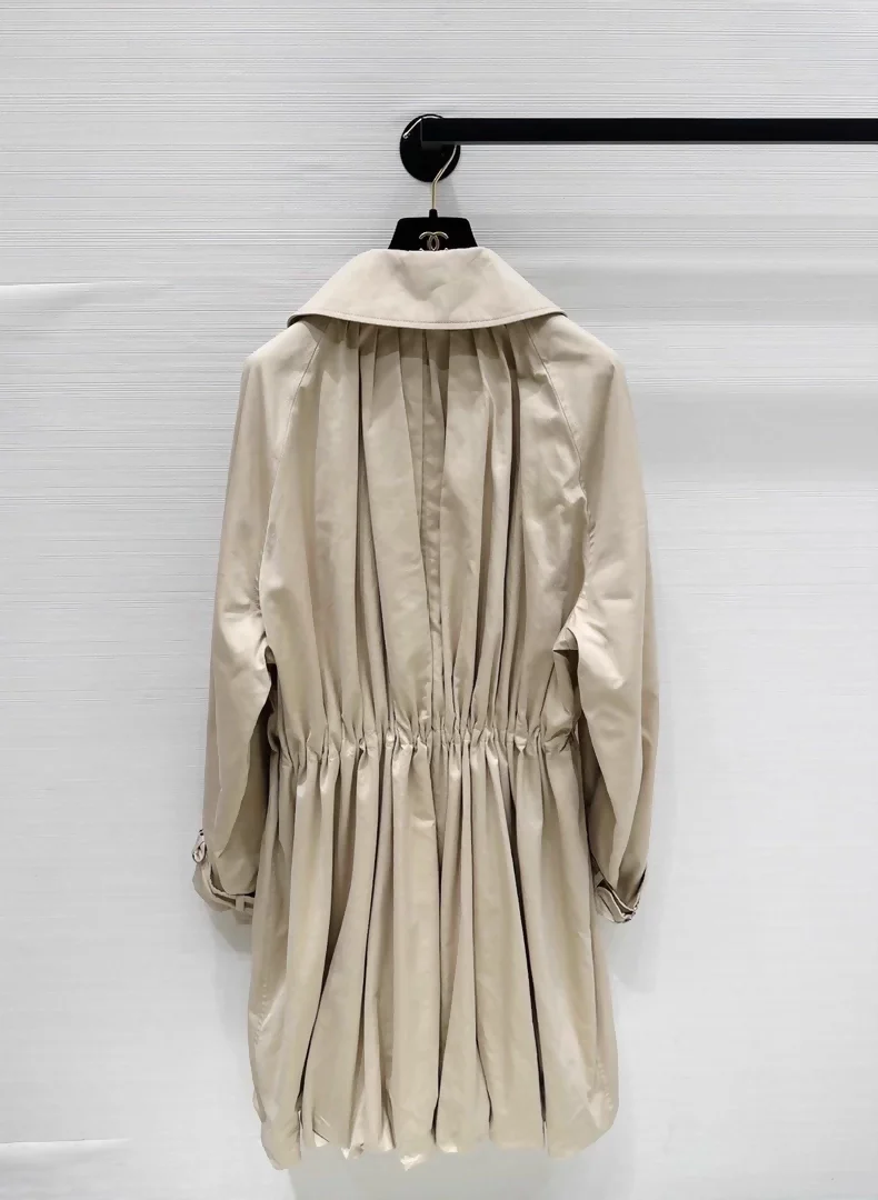 Chanel Fall/Winter 25b Khaki Long Trench Coat with Subtle Logo Print - Image 2