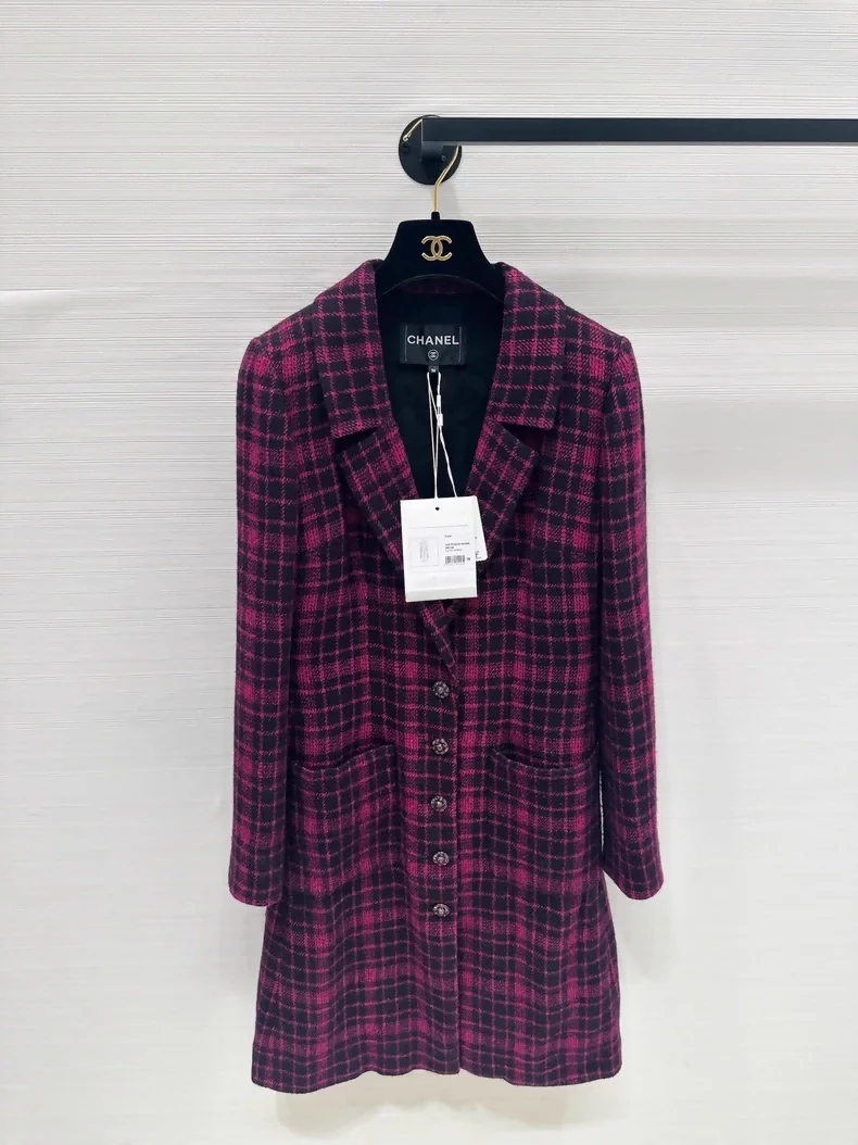 Chanel 22k black purple tweed coat