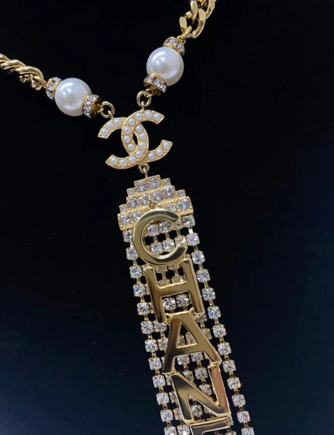Chanel full diamond letter long pendant necklace - Image 2