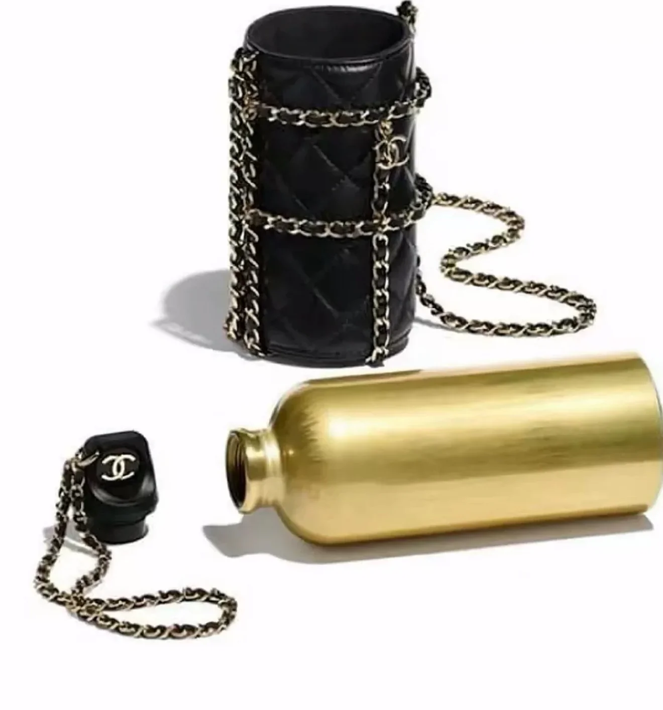 Chanel Gold CC Water Bottle Black Quilted Lambskin Gold Hardware - Image 5