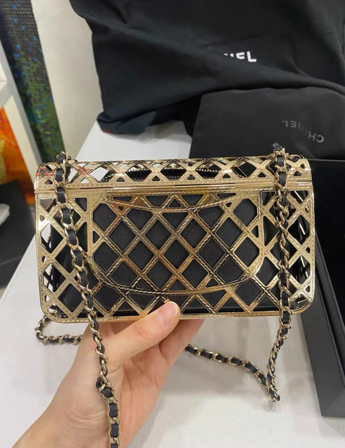 Chanel Gold Metal Mini Cage Flap with Pouch Gold Hardware, 2021 - Image 5