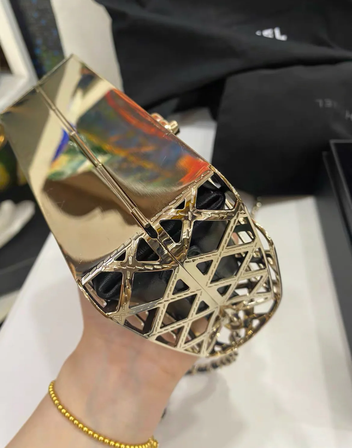 Chanel Gold Metal Mini Cage Flap with Pouch Gold Hardware, 2021 - Image 7