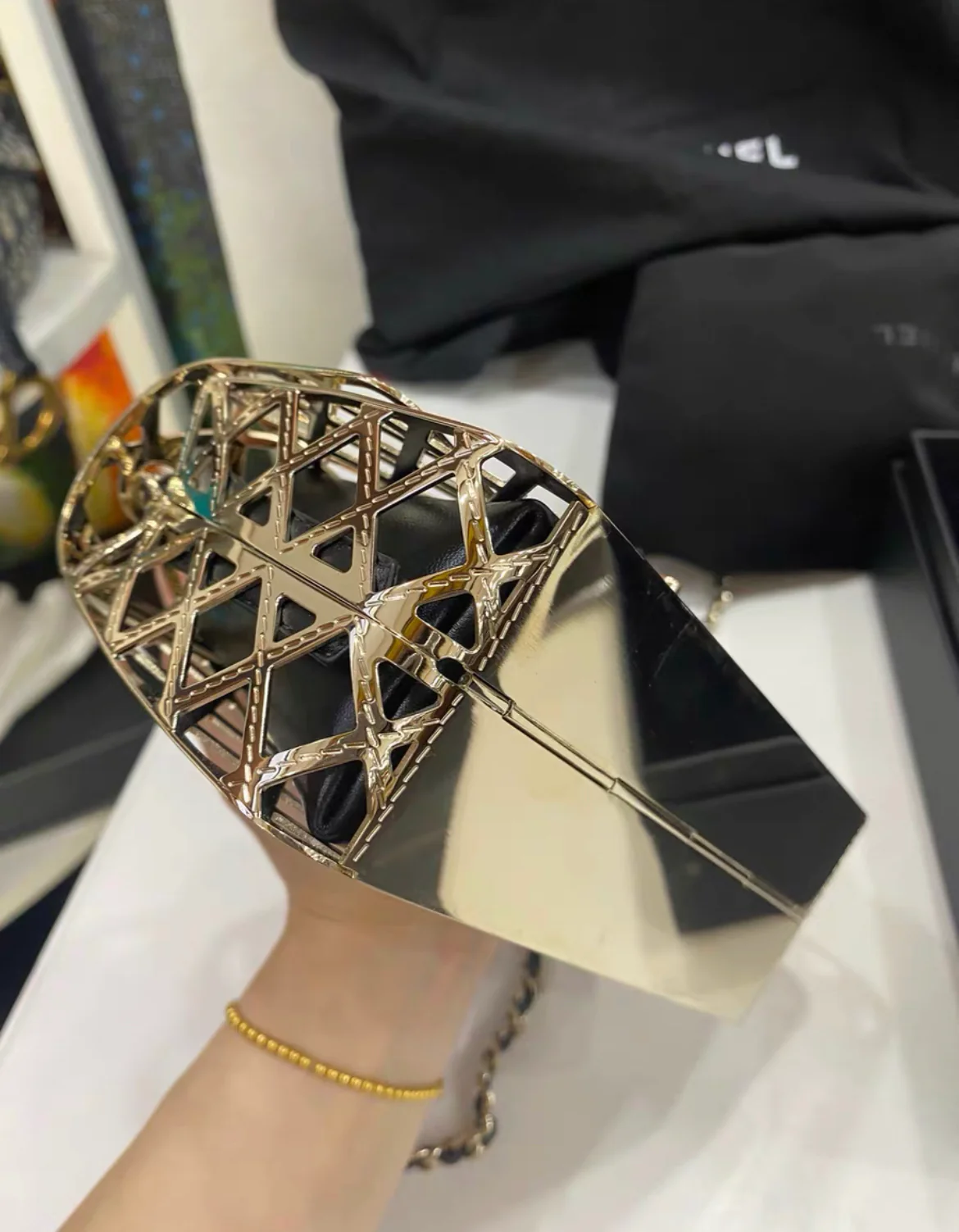 Chanel Gold Metal Mini Cage Flap with Pouch Gold Hardware, 2021 - Image 8