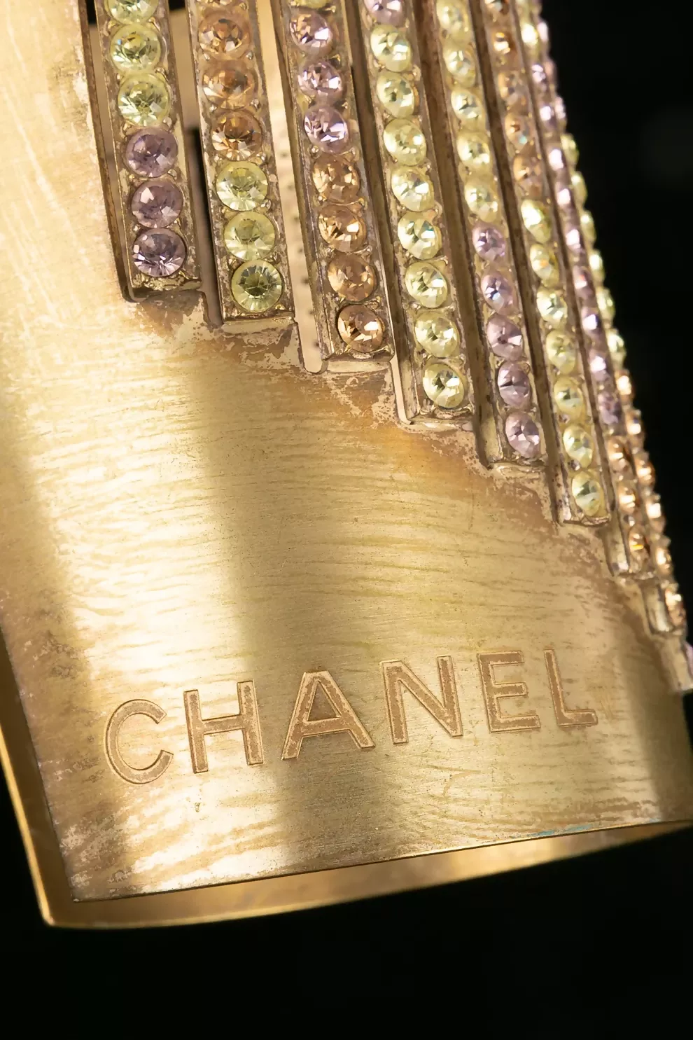 Chanel Gold-Tone Multicolor Strass Cuff Bracelet - Image 2
