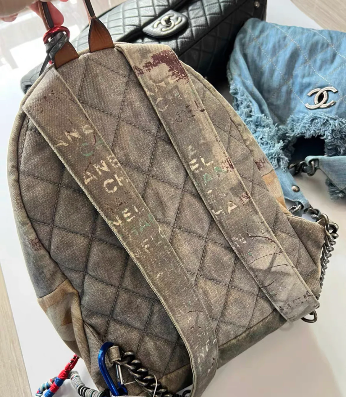 Chanel Graffiti Backpack Grey Multicolored Canvas Silver Hardware - Image 4