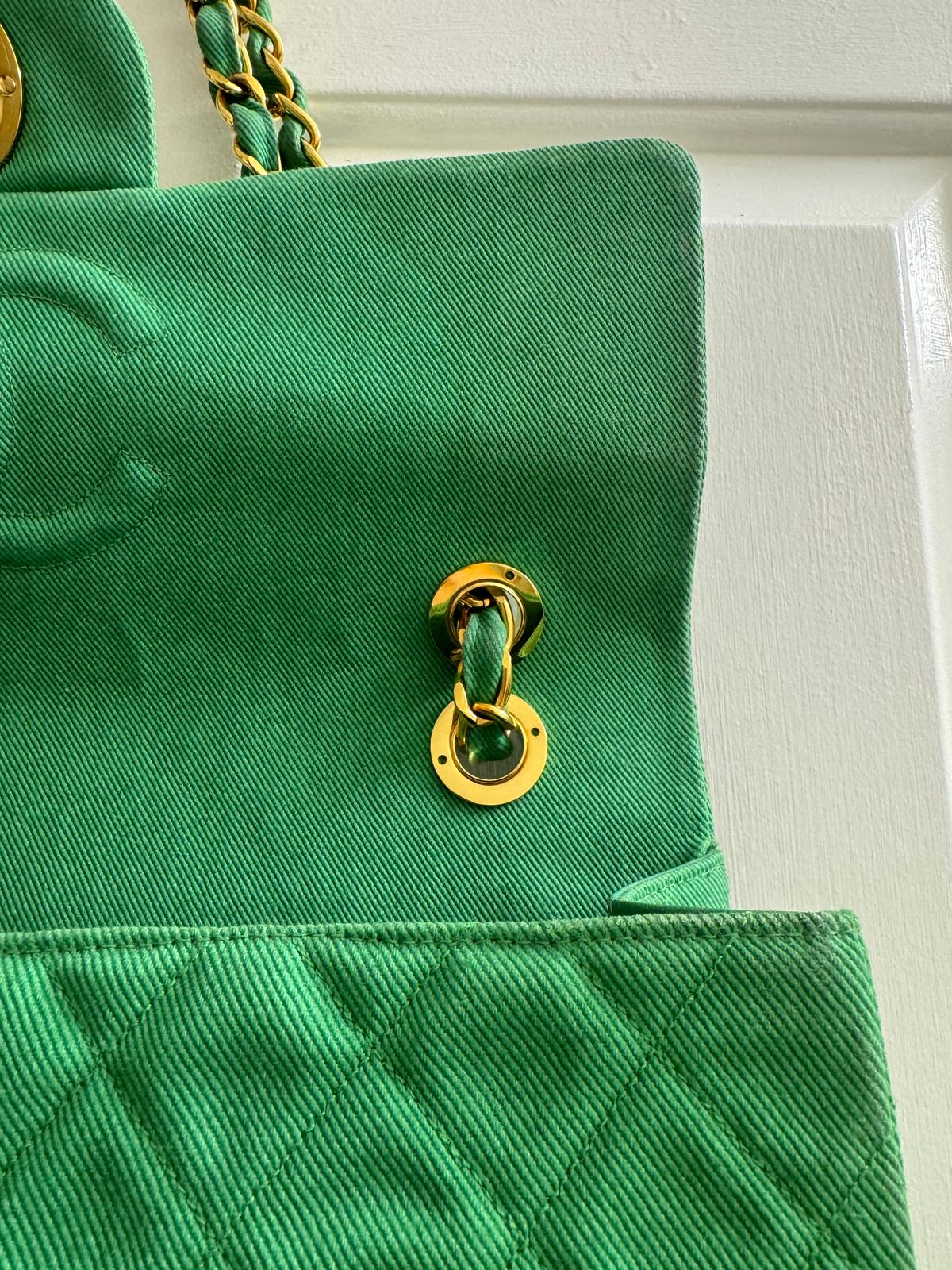 Chanel Green Denim Maxi Flap Bag - Image 3