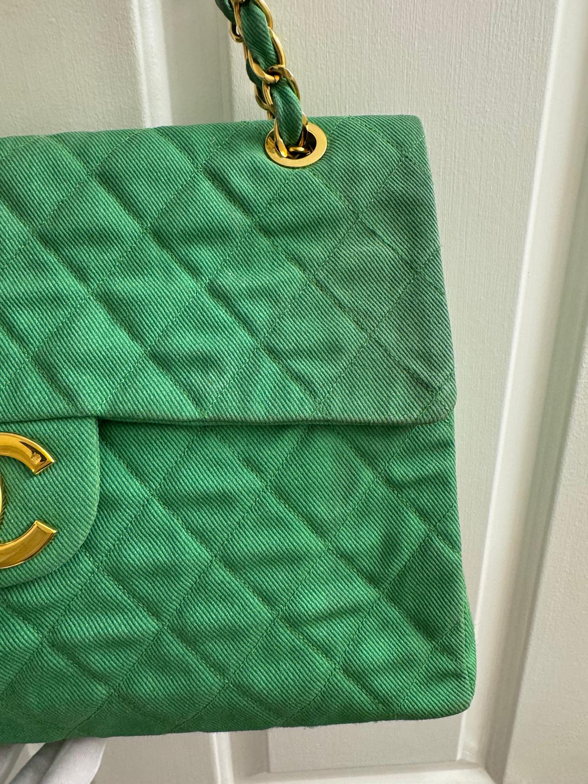 Chanel Green Denim Maxi Flap Bag - Image 4