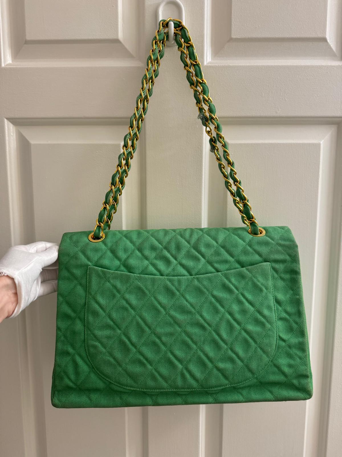 Chanel Green Denim Maxi Flap Bag - Image 5