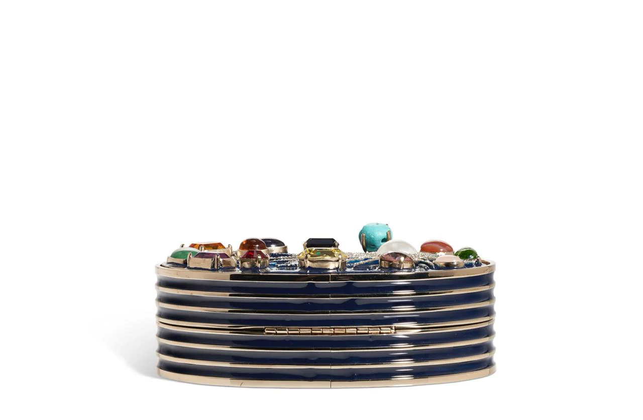 CHANEL Horoscope Navy Blue Metal Gripoix Gold Crystal Small Mini Minaudière Bag - Image 2
