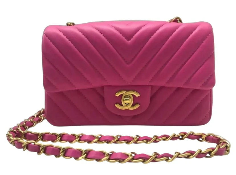 Chanel Hot Pink Chevron mini flap bag GHW - Image 3