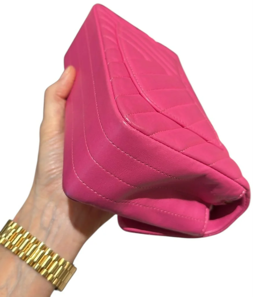 Chanel Hot Pink Chevron mini flap bag GHW - Image 6