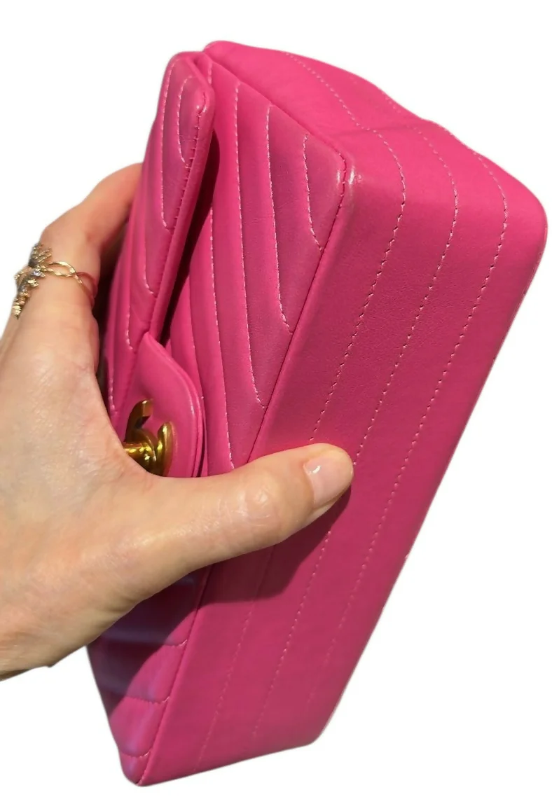 Chanel Hot Pink Chevron mini flap bag GHW - Image 7