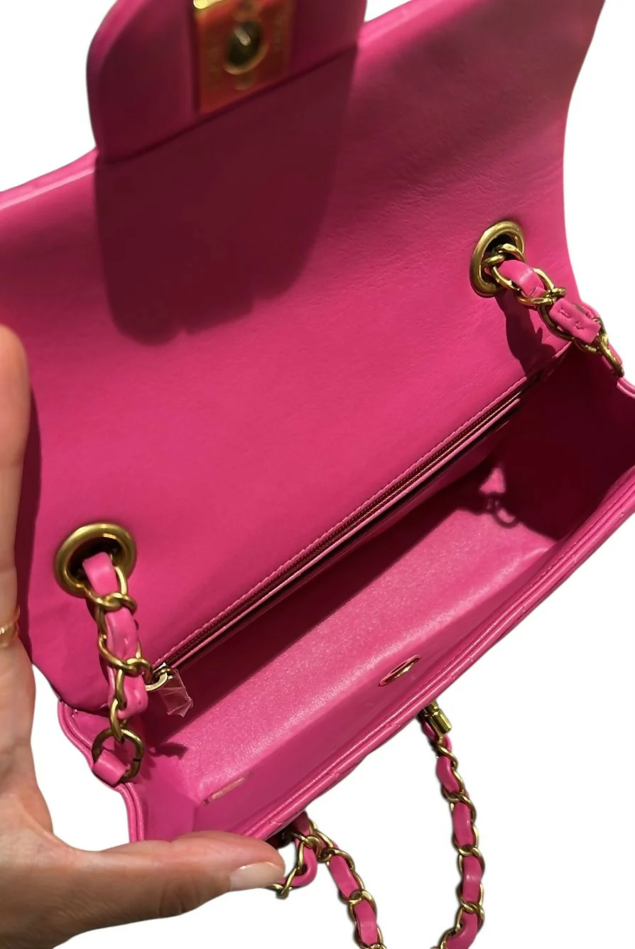 Chanel Hot Pink Chevron mini flap bag GHW - Image 9