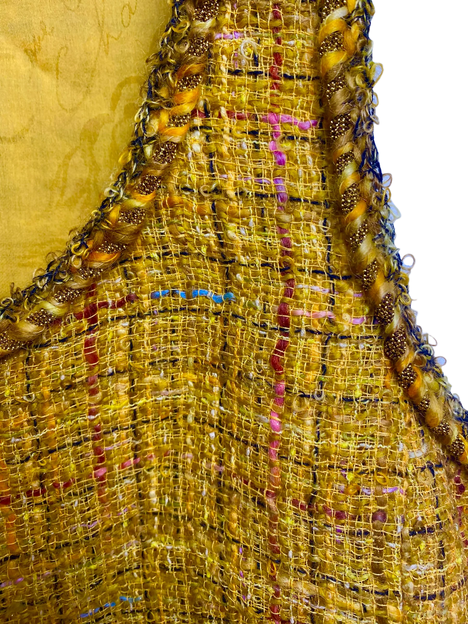 Chanel Iconic 11C Saint-Tropez Yellow Multicolor Tweed Gripoix Waistcoat Vest FR 40 - Image 5
