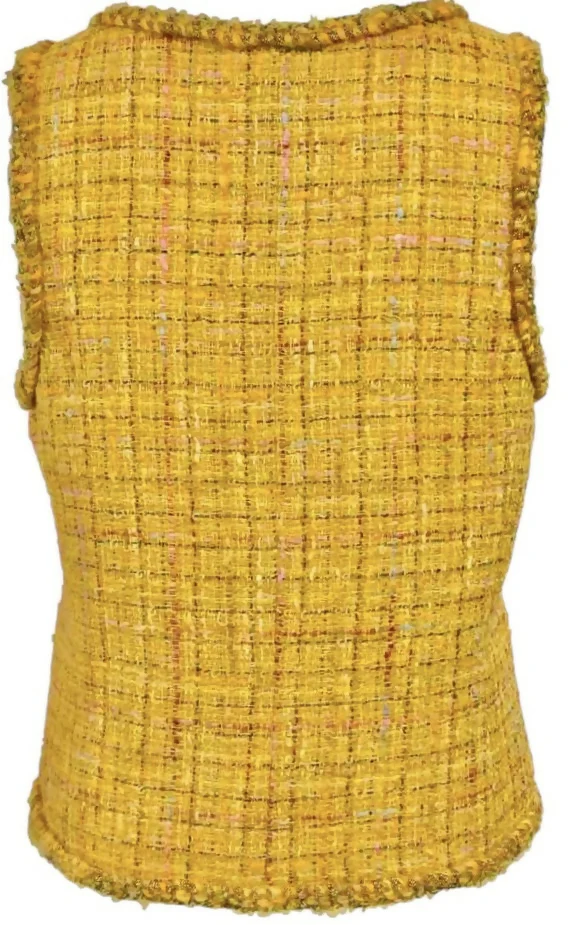 Chanel Iconic 11C Saint-Tropez Yellow Multicolor Tweed Gripoix Waistcoat Vest FR 40 - Image 7