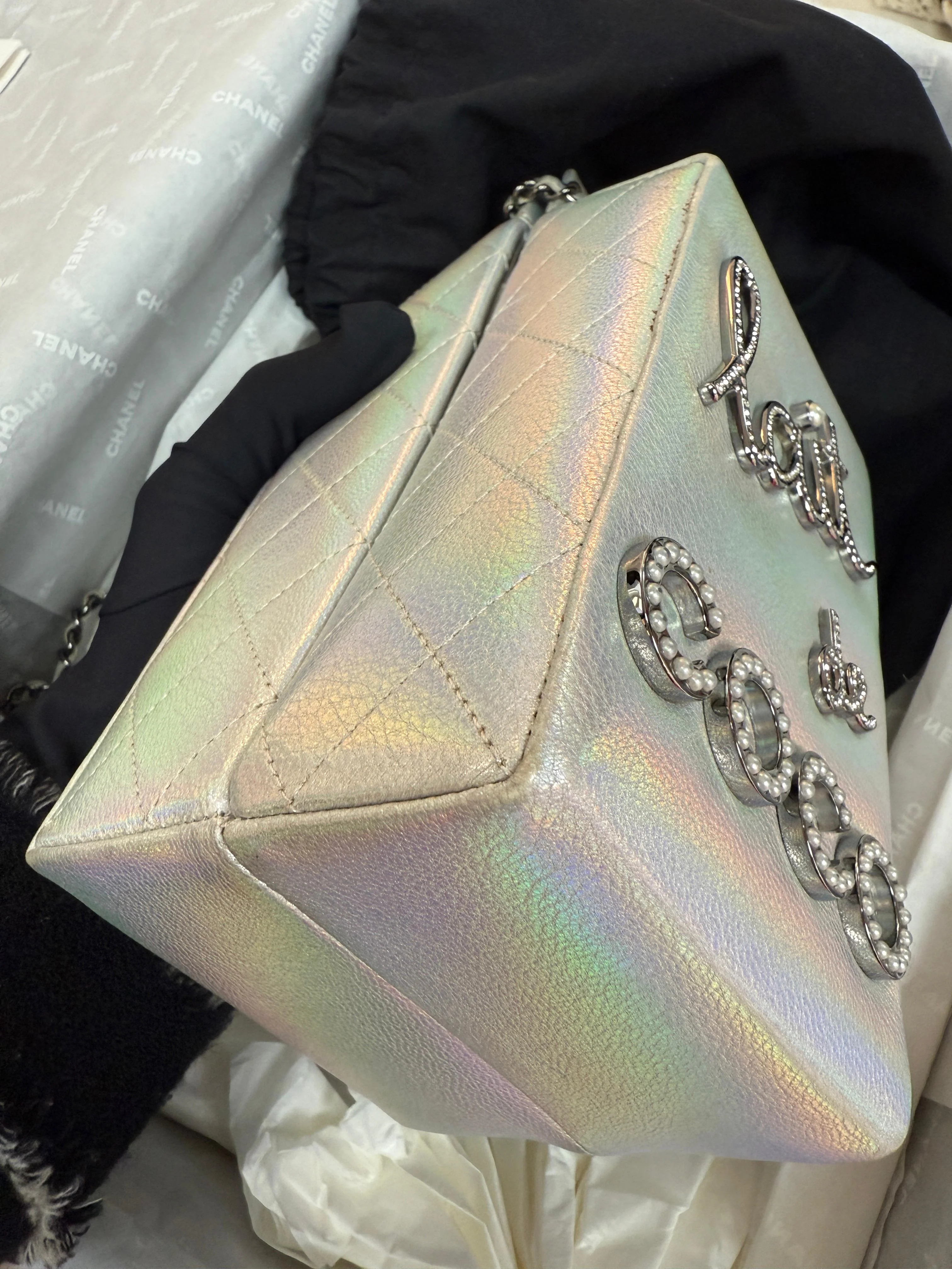 Chanel Iridescent Silver Lait de Coco Milk Carton Bag - Image 4