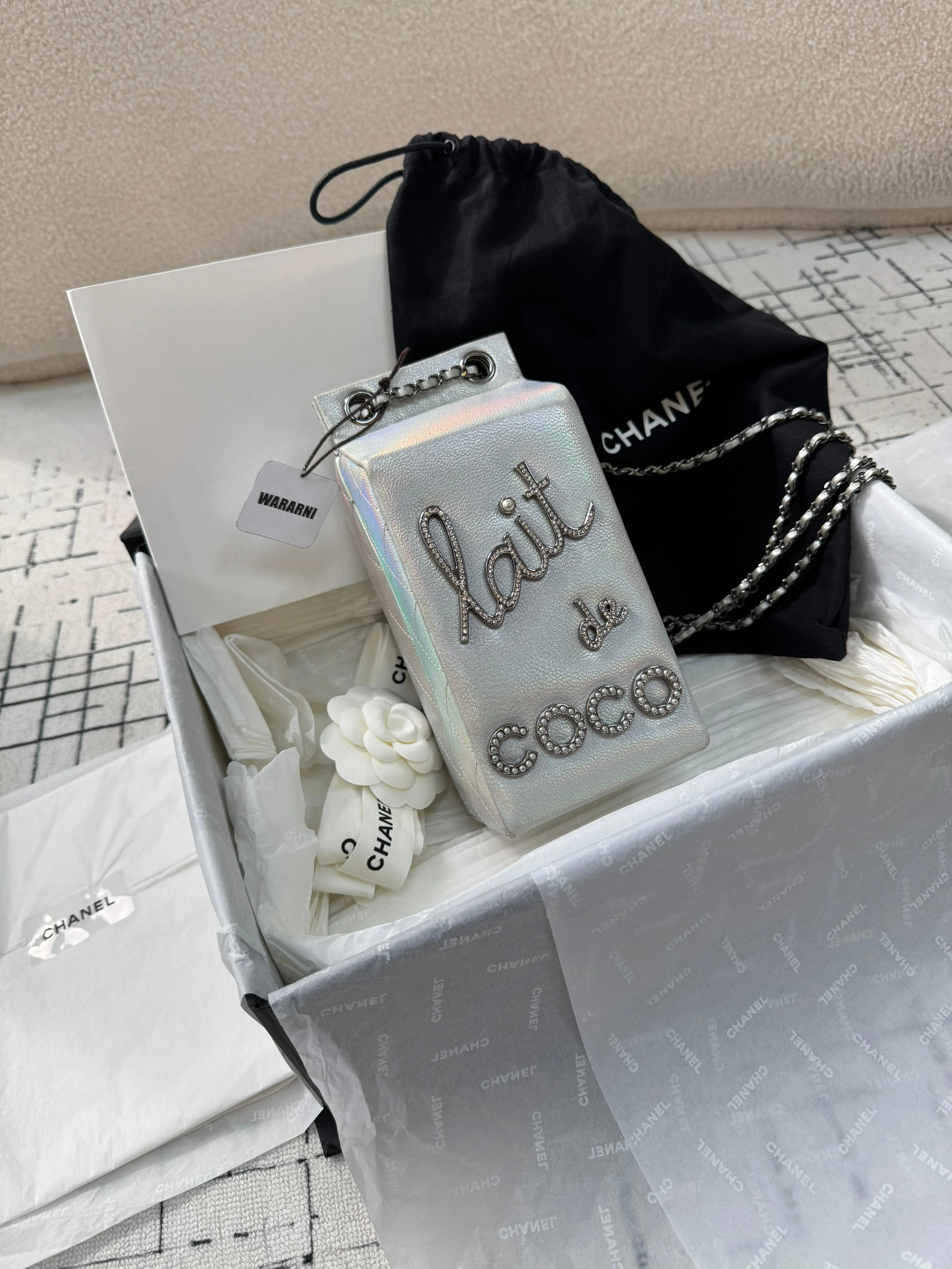 Chanel Iridescent Silver Lait de Coco Milk Carton Bag