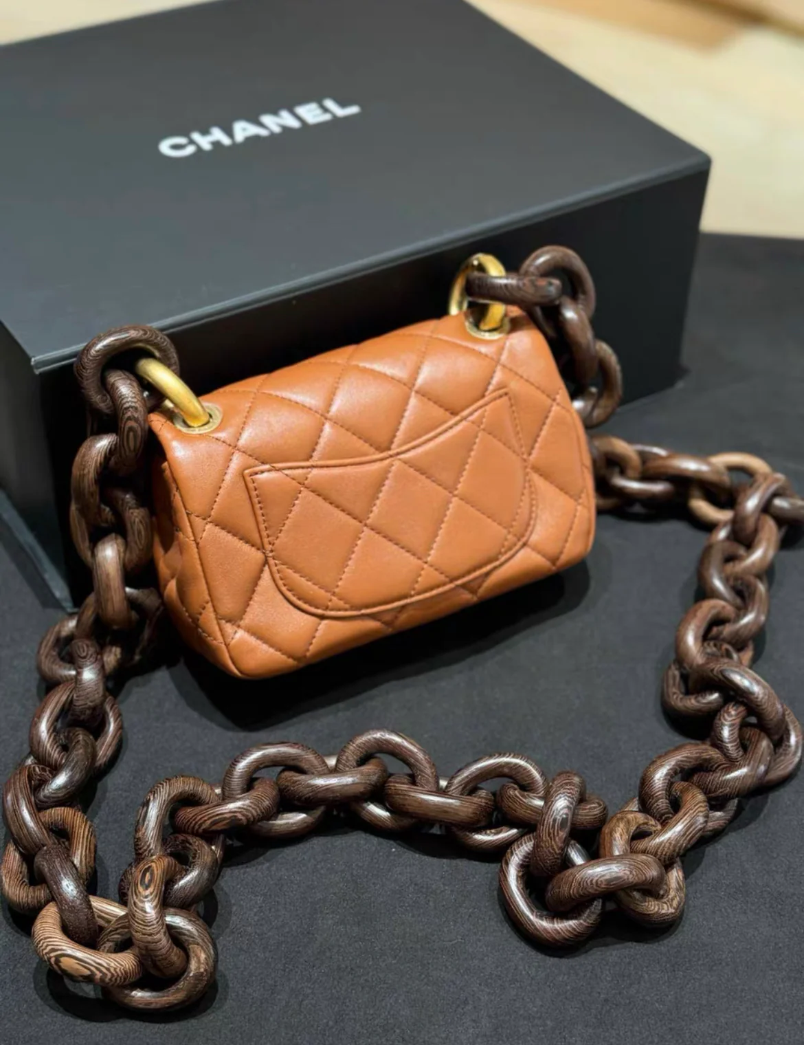 Chanel Lambskin Brown Wenge Wood Mini Flap Bag 2023 - Image 3