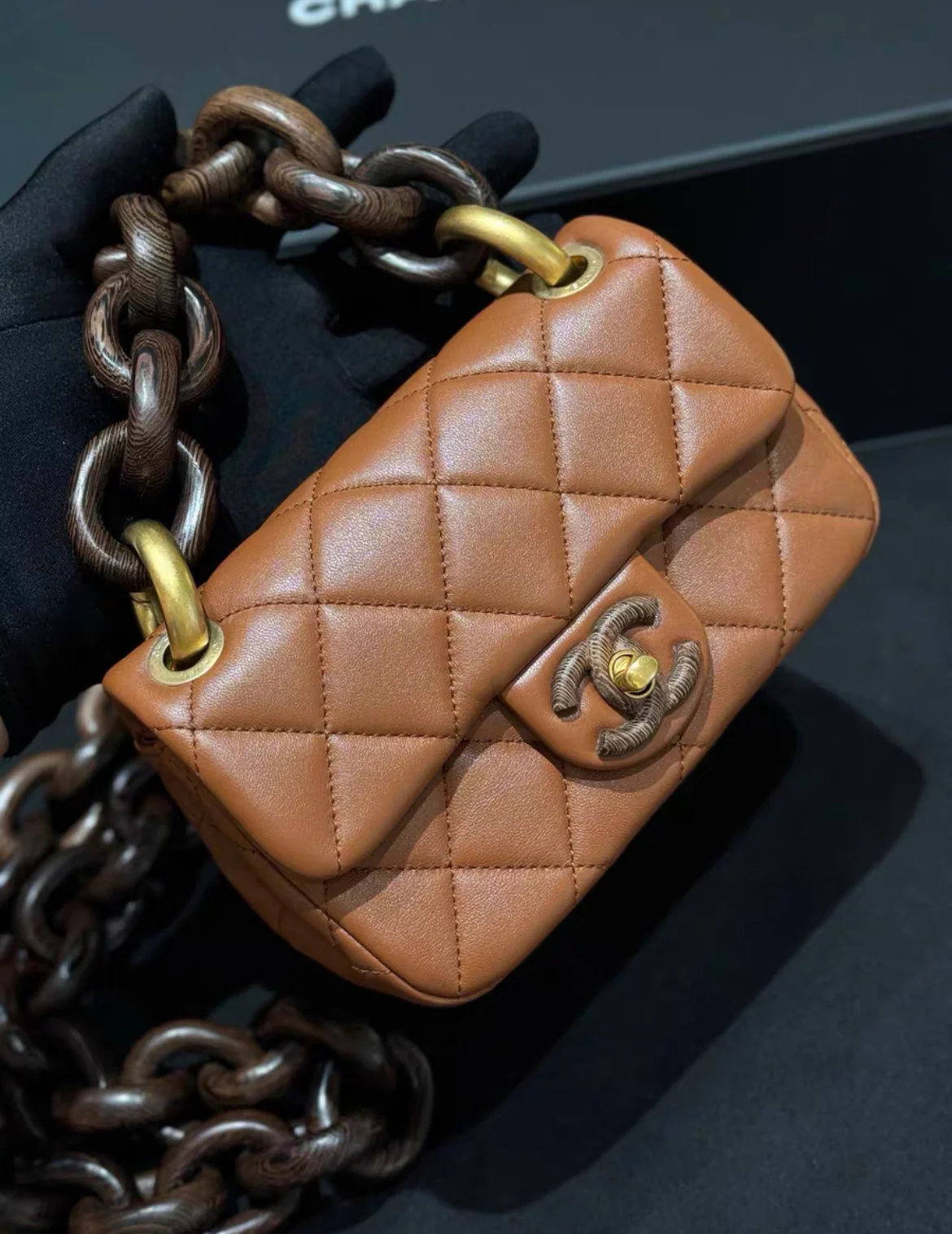 Chanel Lambskin Brown Wenge Wood Mini Flap Bag 2023 - Image 4
