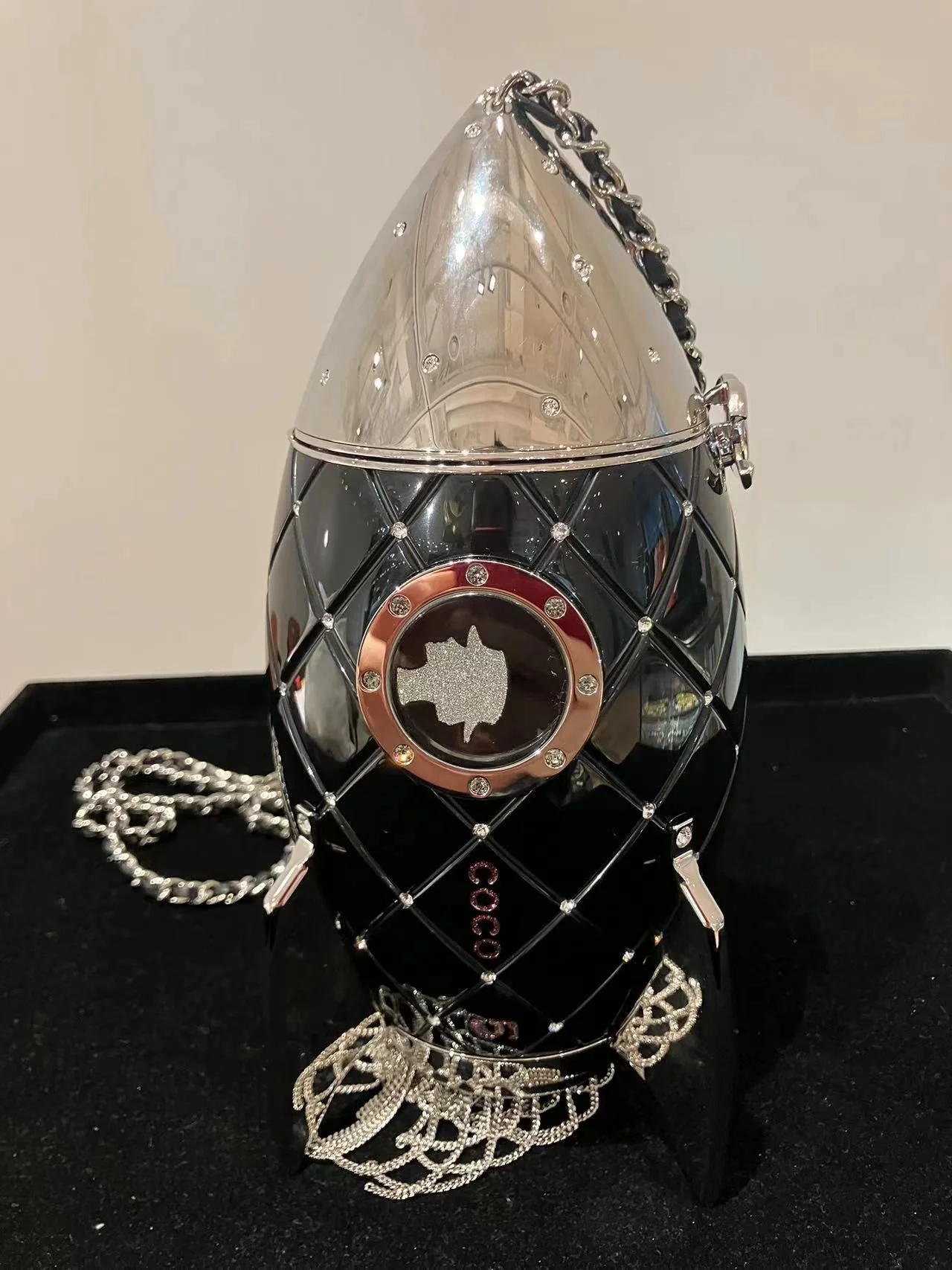 Chanel Limited Edition Plexiglass Crystal Rocket Ship Minaudière Clutch Black 2017 - Image 2