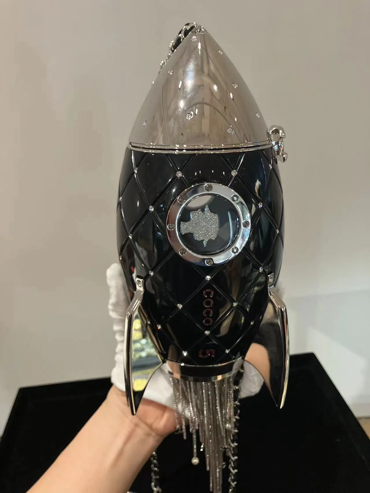 Chanel Limited Edition Plexiglass Crystal Rocket Ship Minaudière Clutch Black 2017 - Image 3