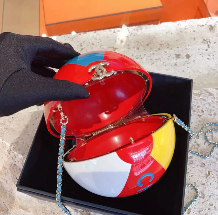 Chanel Limited Edition Red, Yellow, Blue and White Lucite Beach Ball Bag Pale Gold Hardware - Image 6