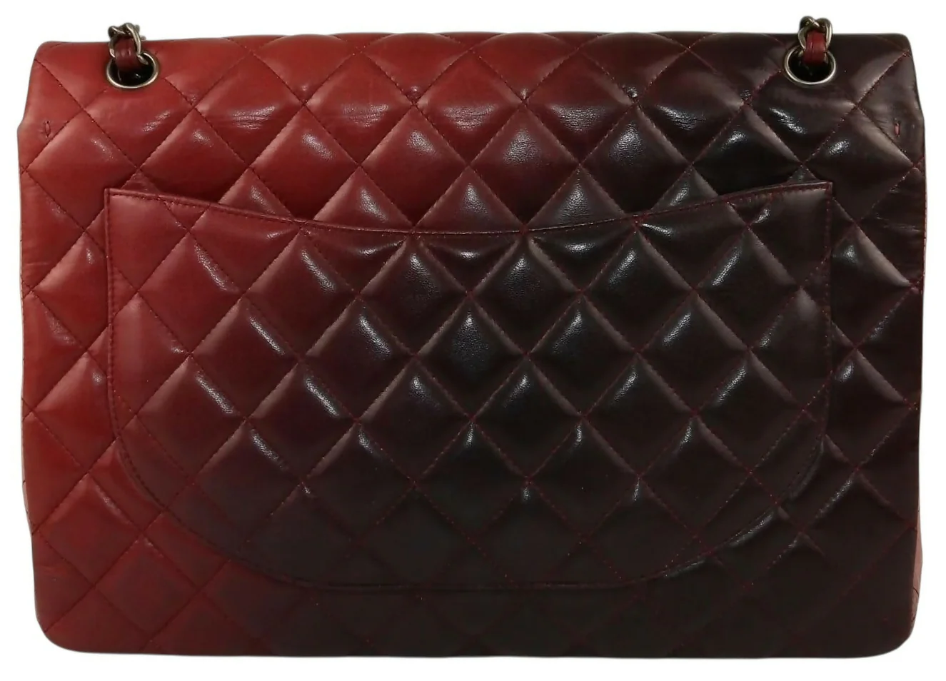 Chanel Maxi Ombre Degradé Pink Burgundy Quilted Leather Classic Single Flap Bag - Image 3