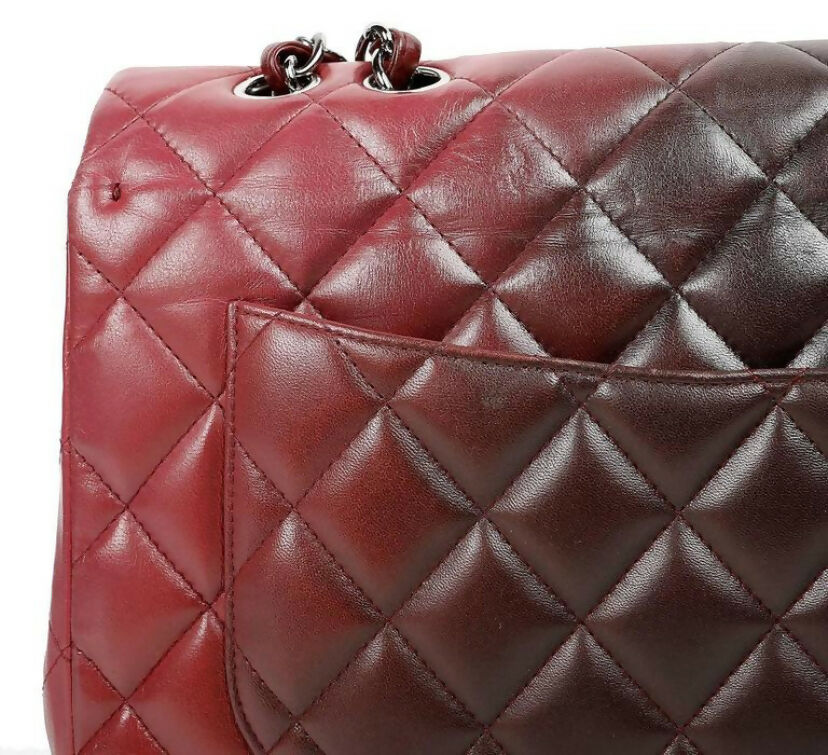 Chanel Maxi Ombre Degradé Pink Burgundy Quilted Leather Classic Single Flap Bag - Image 4
