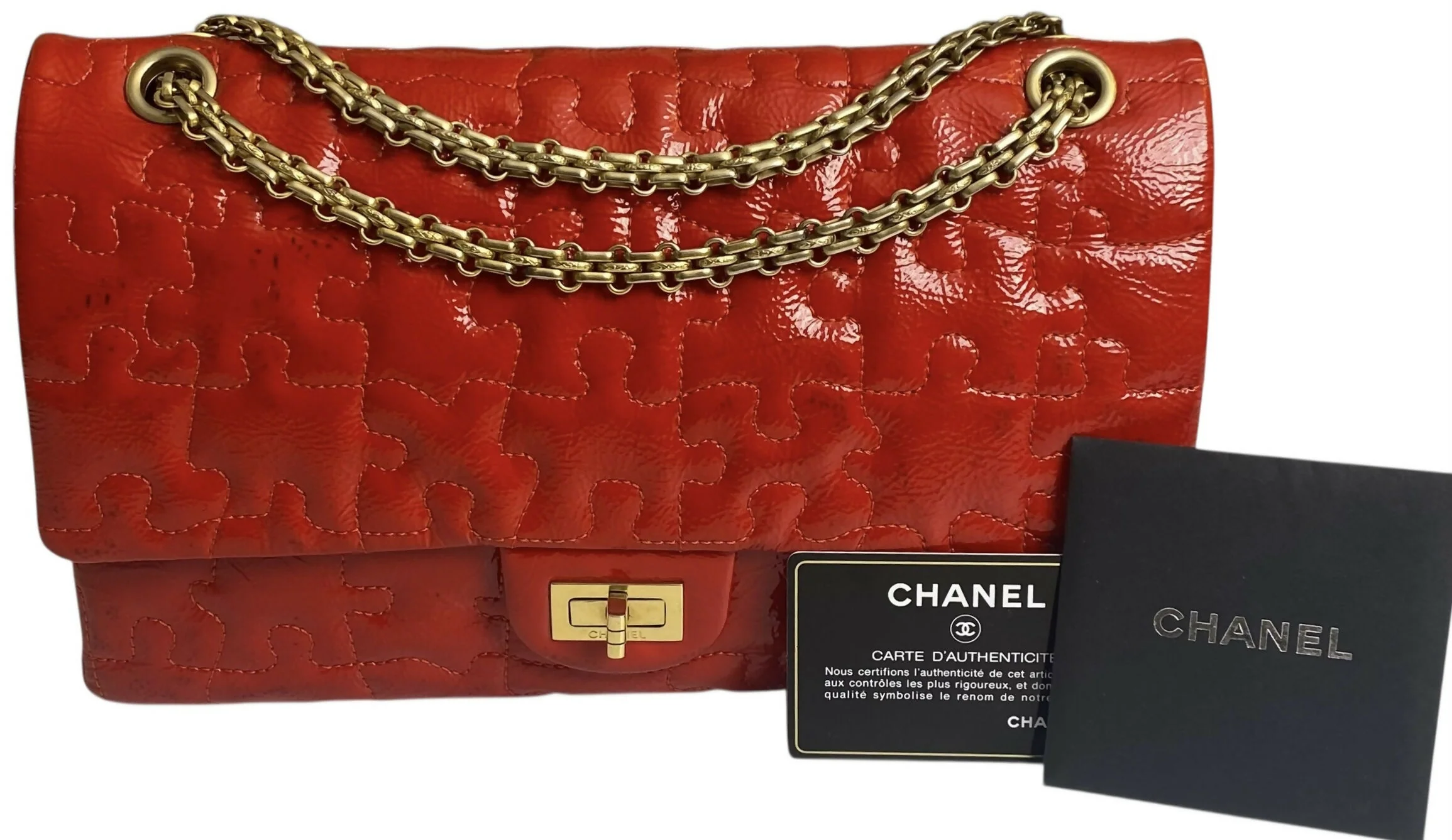 Chanel Medium Bright Red Patent Calfskin Puzzle 226 Reissue Flap Bag GHW - Image 3