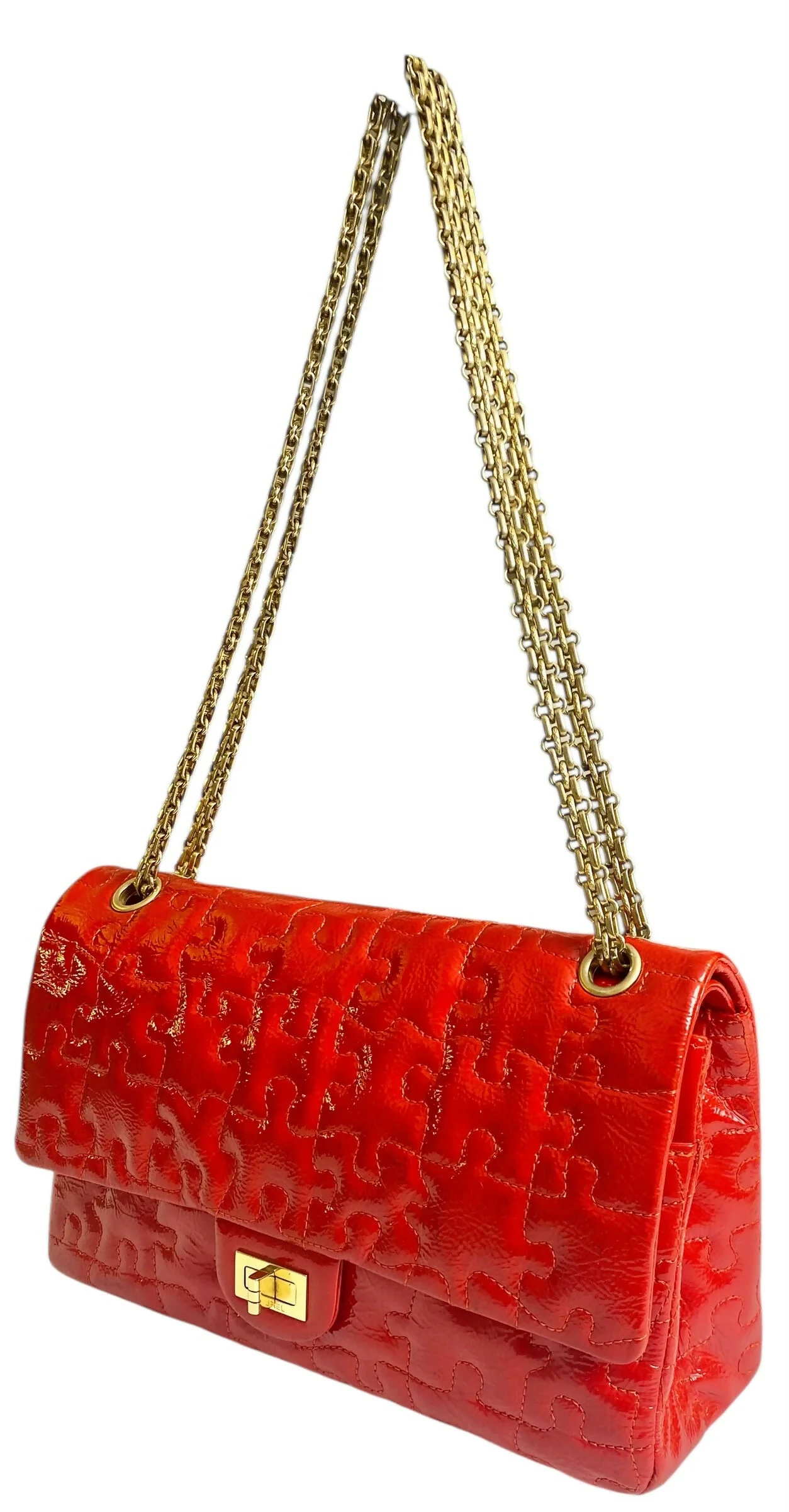 Chanel Medium Bright Red Patent Calfskin Puzzle 226 Reissue Flap Bag GHW - Image 4