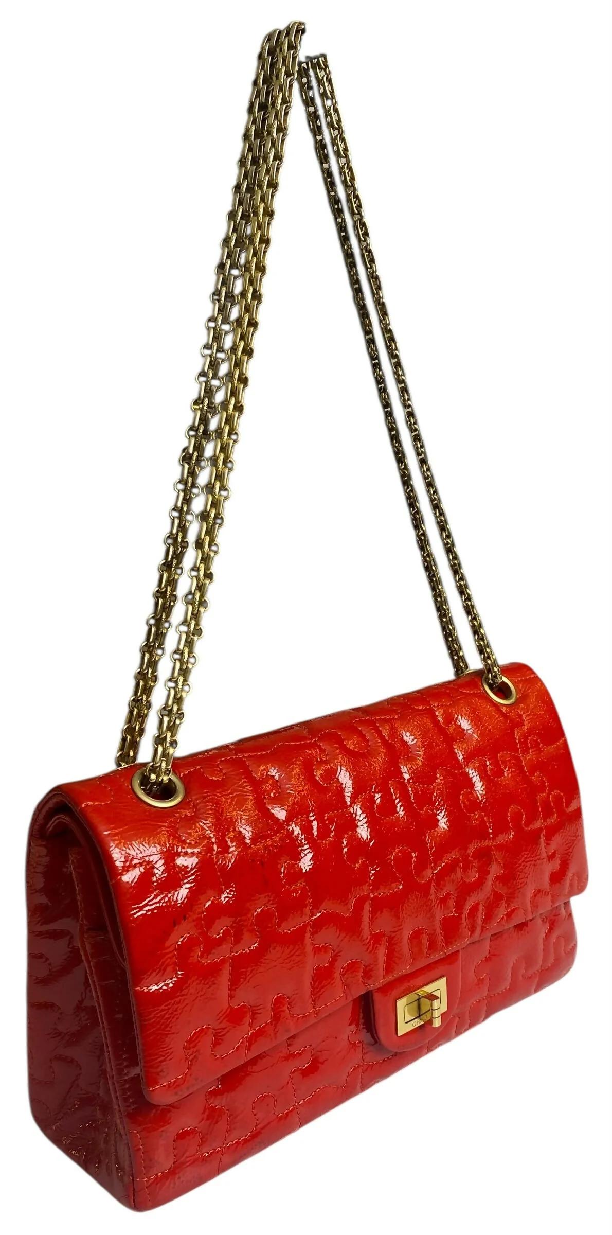 Chanel Medium Bright Red Patent Calfskin Puzzle 226 Reissue Flap Bag GHW - Image 5
