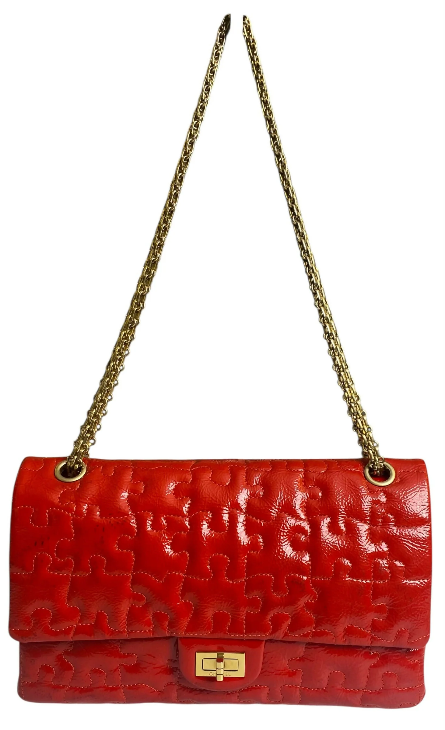 Chanel Medium Bright Red Patent Calfskin Puzzle 226 Reissue Flap Bag GHW - Image 6