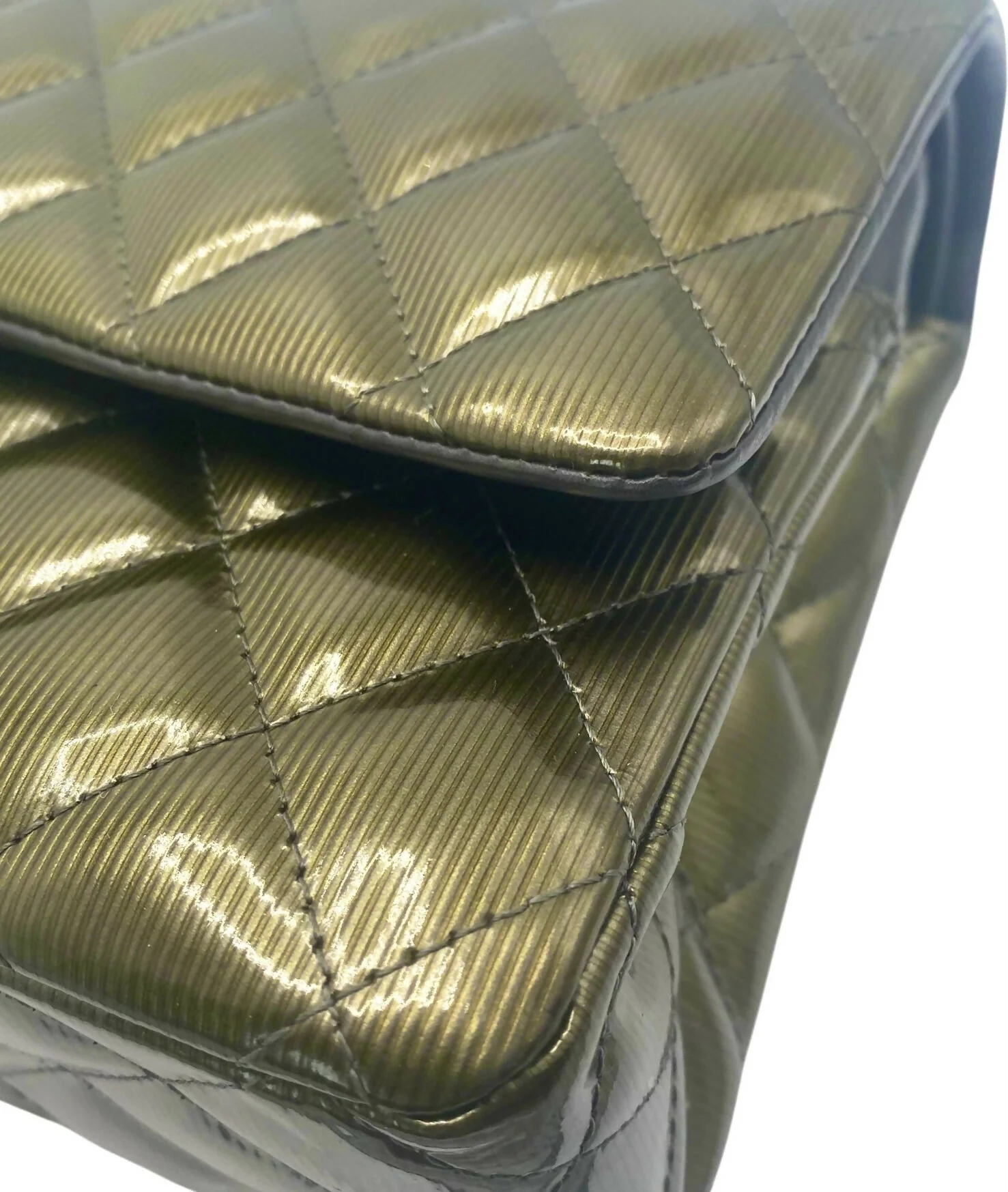 Chanel Medium Double Flap Green Straited Patent Leather Timeless Classic Bag SHW - Image 8
