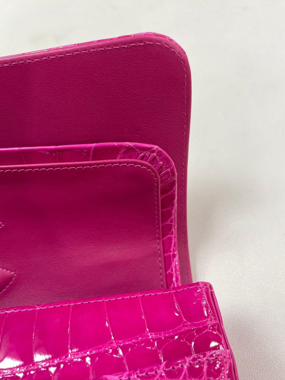 Chanel Medium Pink crocodile Alligator Flap Bag Gold Hardware - Image 14