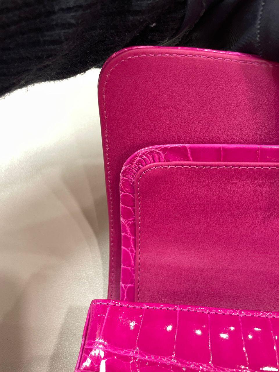 Chanel Medium Pink crocodile Alligator Flap Bag Gold Hardware - Image 15